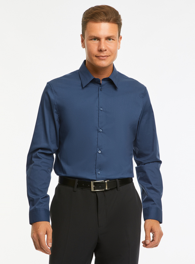 Рубашка приталенная с длинным рукавом oodji для Мужчина (синий), 3B140008M/34146N/7901N