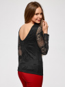 Блузка кружевная с глубоким вырезом на спине oodji для Женщины (черный), 14211004/46234/2900N