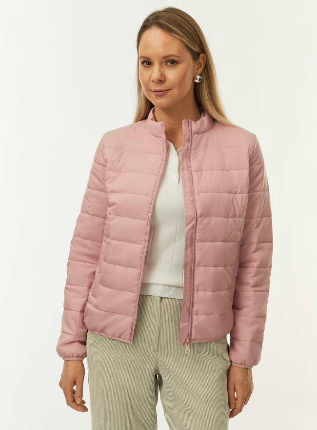 Куртка стеганая на молнии oodji для Женщины (розовый), 18303013-2/50223/4A00N