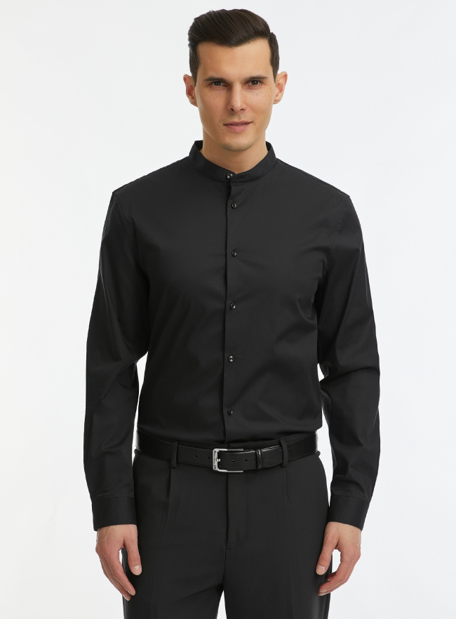 Рубашка приталенная с воротником-стойкой oodji для Мужчины (черный), 3B140004M/34146N/2900N