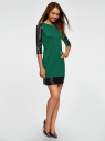 Платье с отделкой из искусственной кожи oodji для женщины (зеленый), 14001143-4B/46944/6E01B