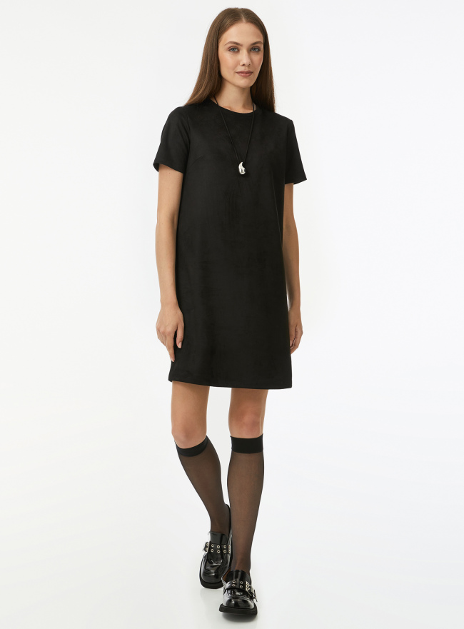 Платье с коротким рукавом из искусственной замши oodji для Женщины (черный) Платье с коротким рукавом из искусственной замши oodji для Женщины (черный), 18L01003-2/49910/2900N