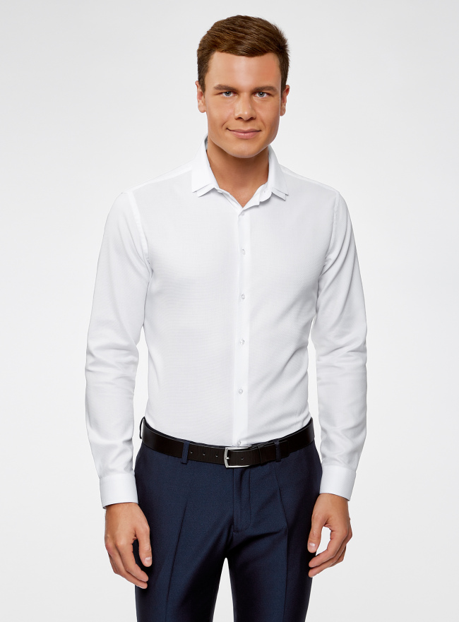 Рубашка slim из фактурной ткани oodji для Мужчины (белый), 3L110305M/47419N/1000O