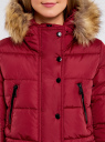 Куртка удлиненная с искусственным мехом на капюшоне oodji для Женщины (красный), 10203058/45928/4900N