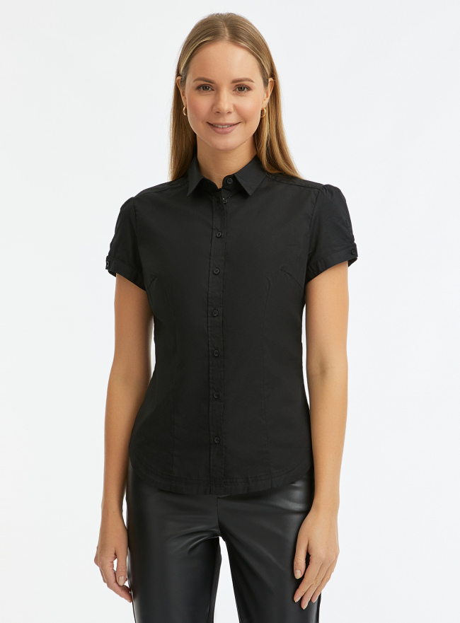 Рубашка хлопковая с коротким рукавом oodji для Женщины (черный), 13K01004-1B/14885/2900N