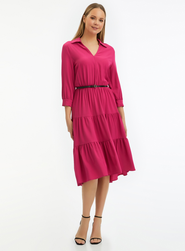 Платье миди с ремнем oodji для женщины (розовый), 11913061-2/51156/4701N