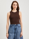 Кроп-топ в рубчик из хлопка oodji для Женщины (коричневый), 15F15005/48037/3900N