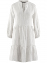Платье ярусное из смесового льна oodji для женщины (белый), 12C11012/16009/1229S