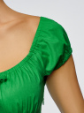 Платье хлопковое со сборками на груди oodji для женщины (зеленый), 11902047-2B/14885/6A00N