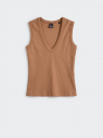 Майка хлопковая с V-образным вырезом oodji для Женщины (бежевый), 24315011/53114/3500N