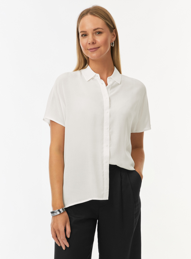 Блузка вискозная свободного силуэта oodji для Женщины (белый) Блузка вискозная свободного силуэта oodji для Женщины (белый), 11405139-1/24681/1200N