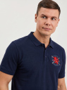 Поло хлопковое с принтом и вышивкой oodji для Мужчины (синий), 5L422001I-21/24972N/7945P