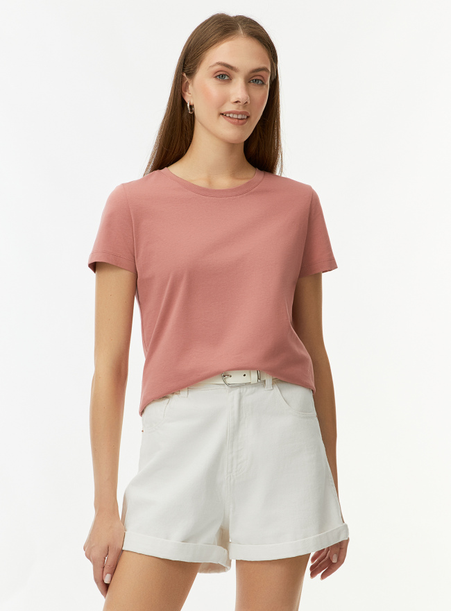 Футболка базовая хлопковая oodji для Женщины (розовый) Футболка базовая хлопковая oodji для Женщины (розовый), 14701143/44135N/4A00N