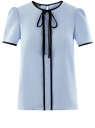 Блузка с коротким рукавом и контрастной отделкой oodji для женщины (синий), 11401254/42405/7029B
