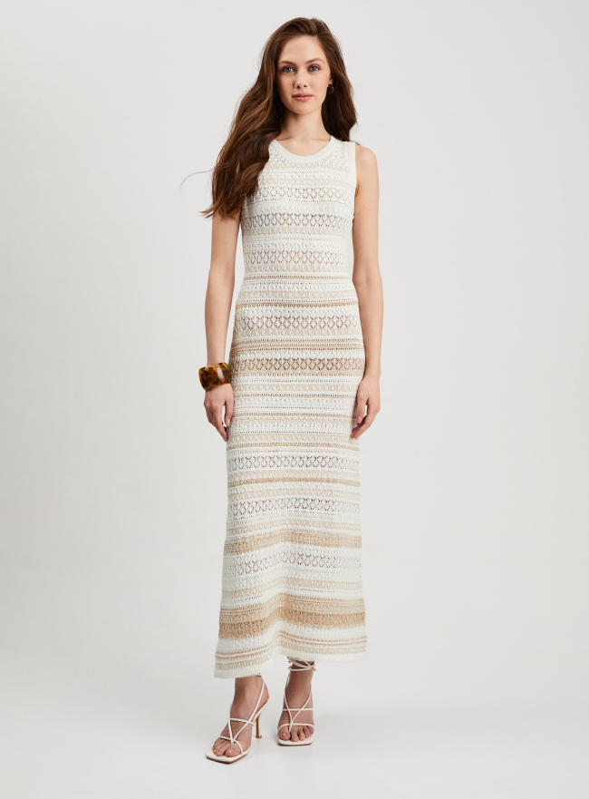 Платье макси ажурной вязки oodji для Женщины (белый), 73907056/53074/1233S
