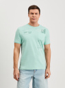Футболка хлопковая с принтом oodji для Мужчины (бирюзовый), 5L621020I-1/47885N/7376P