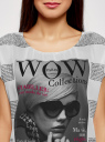 Блузка комбинированная с принтом oodji для Женщины (черный), 21400311-3/15018/1029P