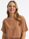 Блузка комбинированная на кулиске oodji для Женщины (бежевый), 11411226/50854/3500N