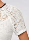 Блузка кружевная с коротким рукавом oodji для женщины (белый), 11414002/43757/1229B