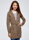 Кардиган с поясом и накладными карманами oodji для женщины (коричневый), 63212601/43755/3900M
