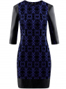 Платье с флоком и отделкой из искусственной кожи oodji для женщины (синий), 14001143-3/42376/7529O