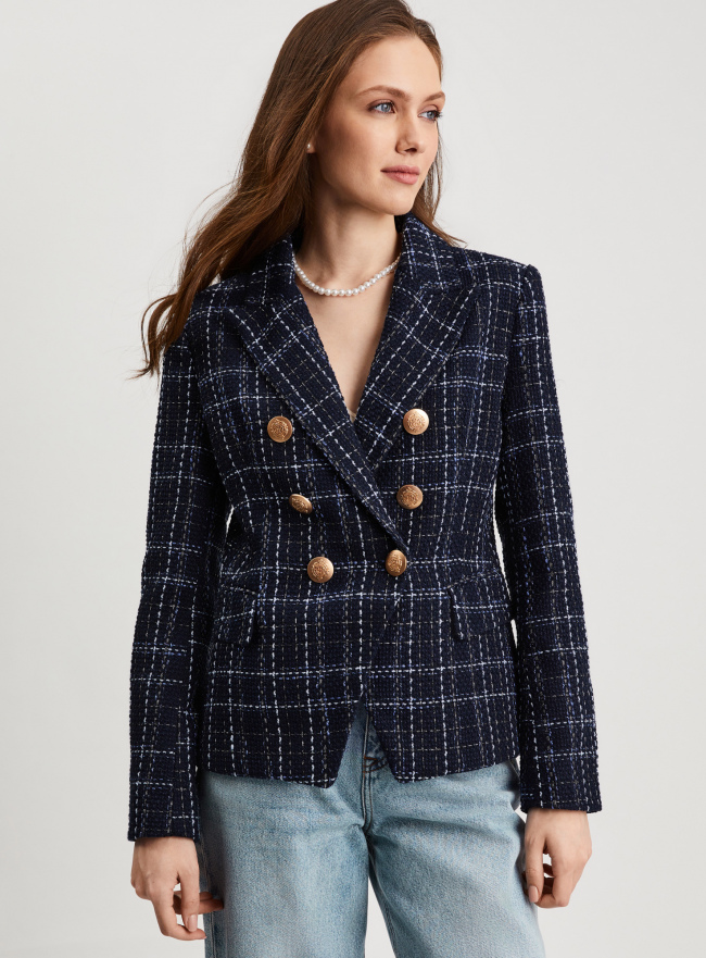 Жакет приталенный из твида oodji для Женщины (синий), 11203177-3/51965/7975C