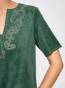 Платье из искусственной замши с декором из металлических страз oodji для женщины (зеленый), 18L01001/45622/6E00N