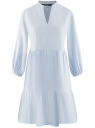 Платье ярусное из смесового льна oodji для женщины (синий), 12C11012/16009/7012M