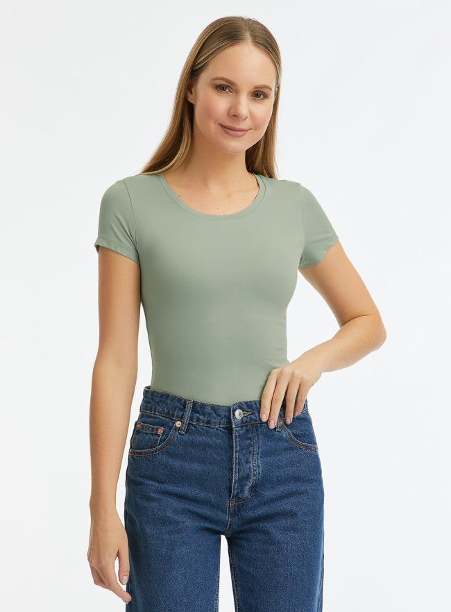 Футболка базовая с круглым вырезом oodji для Женщины (зеленый) Футболка базовая с круглым вырезом oodji для Женщины (зеленый), 14701005-25B/45297/6001N