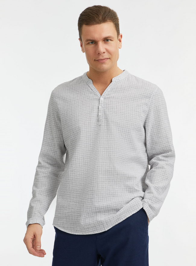 Рубашка из смесового льна с длинным рукавом oodji для мужчины (белый), 3B320002M-6/50875N/1223C