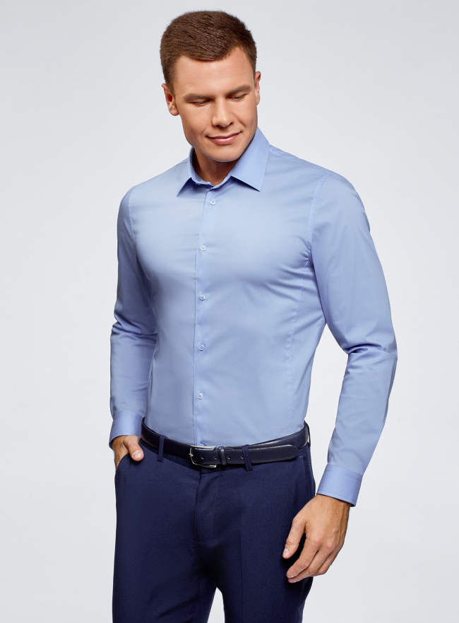 Рубашка базовая приталенная oodji для мужчины (синий), 3B140000M/34146N/7002N
