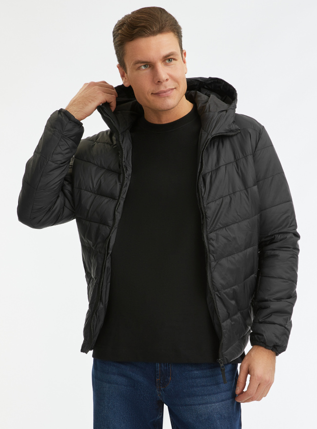 Куртка стеганая с капюшоном oodji для Мужчины (черный), 1B122001M/33445/2900N