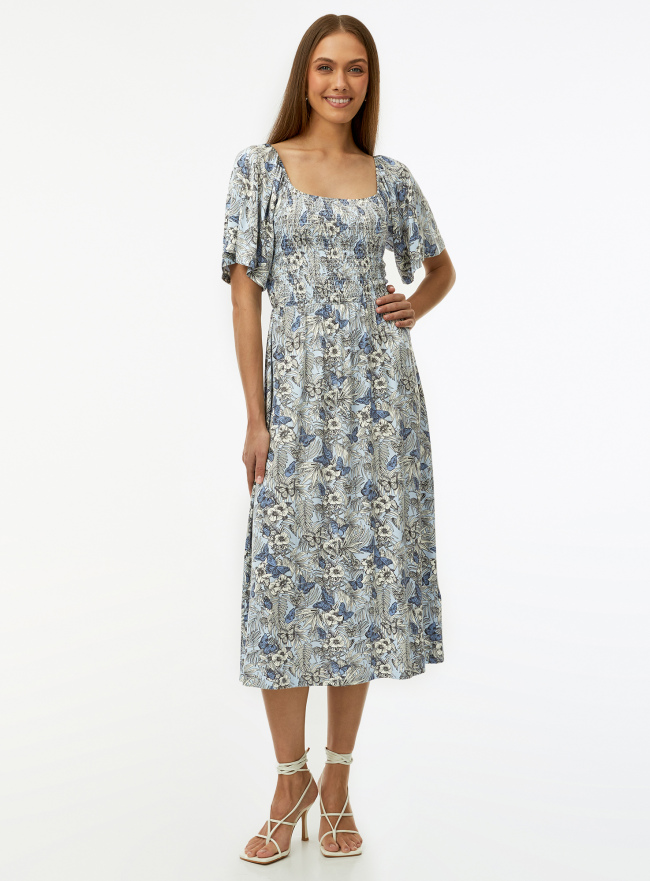 Платье приталенное с коротким рукавом oodji для Женщины (синий) Платье приталенное с коротким рукавом oodji для Женщины (синий), 14000184/49253/7012U