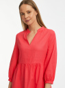 Платье ярусное из смесового льна oodji для женщины (розовый), 12C11012/16009/4300N
