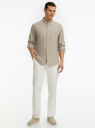 Рубашка из смесового льна с нагрудным карманом oodji для мужчины (бежевый), 3L330019M/51772N/6600N