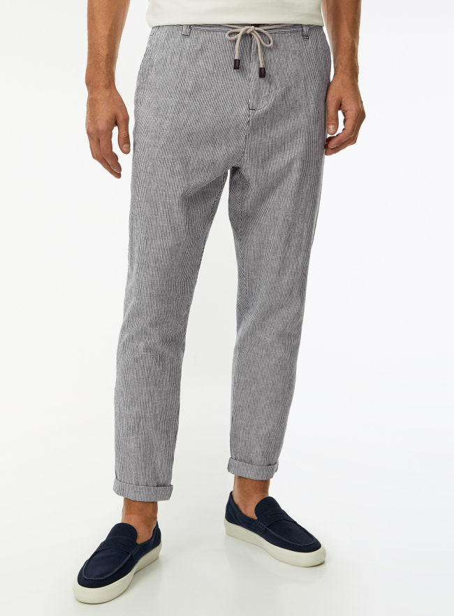 Брюки хлопковые с завязками на поясе oodji для Мужчины (синий) Брюки хлопковые с завязками на поясе oodji для Мужчины (синий), 2L200190M/50030N/7910S