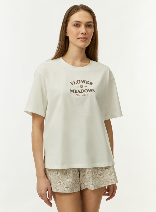 Пижама хлопковая с принтом oodji для Женщины (белый), 56002254-1/47885N/1233P