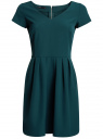Платье из плотной ткани с V-образным вырезом и молнией на спине oodji для женщины (зеленый), 11913028/45559/6C00N