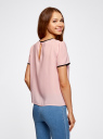 Блузка с коротким рукавом и контрастной отделкой oodji для женщины (розовый), 11401254/42405/4029B