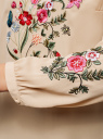 Блузка из струящейся ткани с вышивкой oodji для Женщины (бежевый), 11401276/36215/3300N