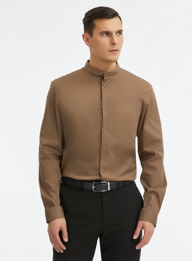 Рубашка приталенная с воротником-стойкой oodji для Мужчина (коричневый), 3B140004M/34146N/3700N