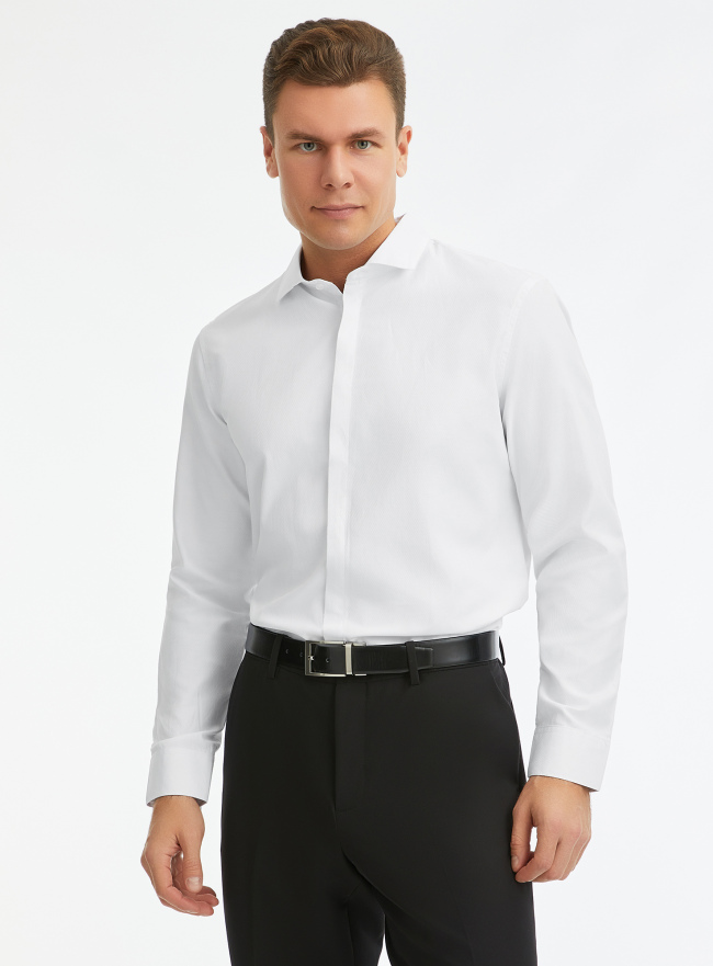 Рубашка классическая из фактурной ткани oodji для Мужчина (белый), 3B110017M-6/50615N/1000N