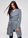 Пальто без застежки с поясом oodji для Женщины (синий), 10104042/46315/7400N