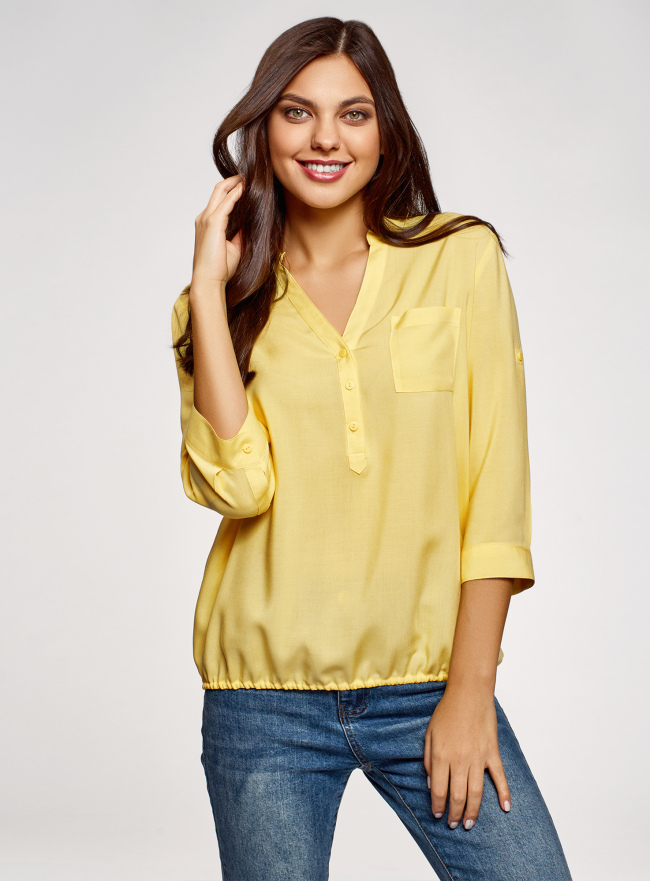 Блузка вискозная с рукавом-трансформером 3/4 oodji для женщины (желтый), 11403189-3B/26346/5200N