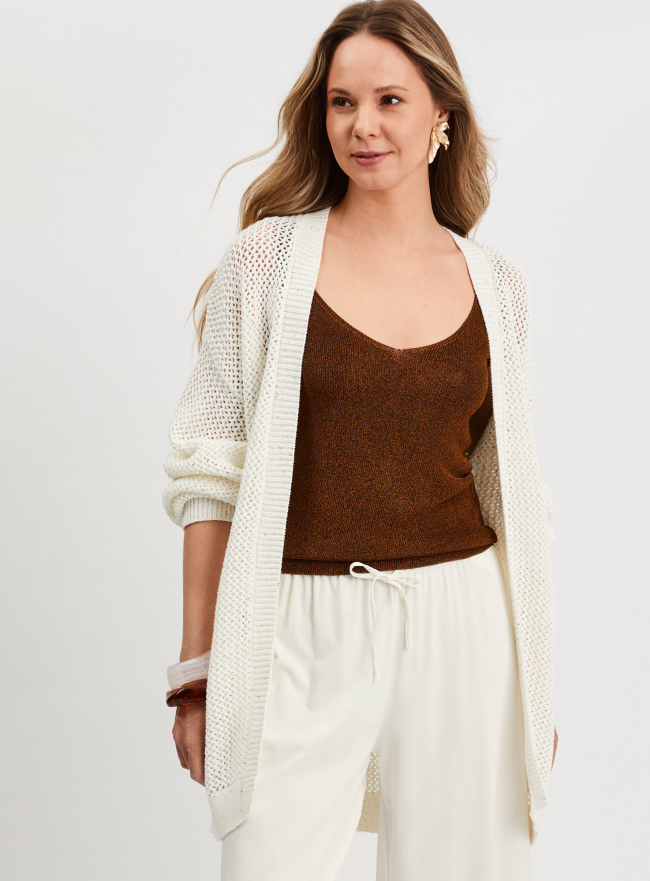 Кардиган вязаный без застежки oodji для Женщины (белый), 63205268/52557/1200X