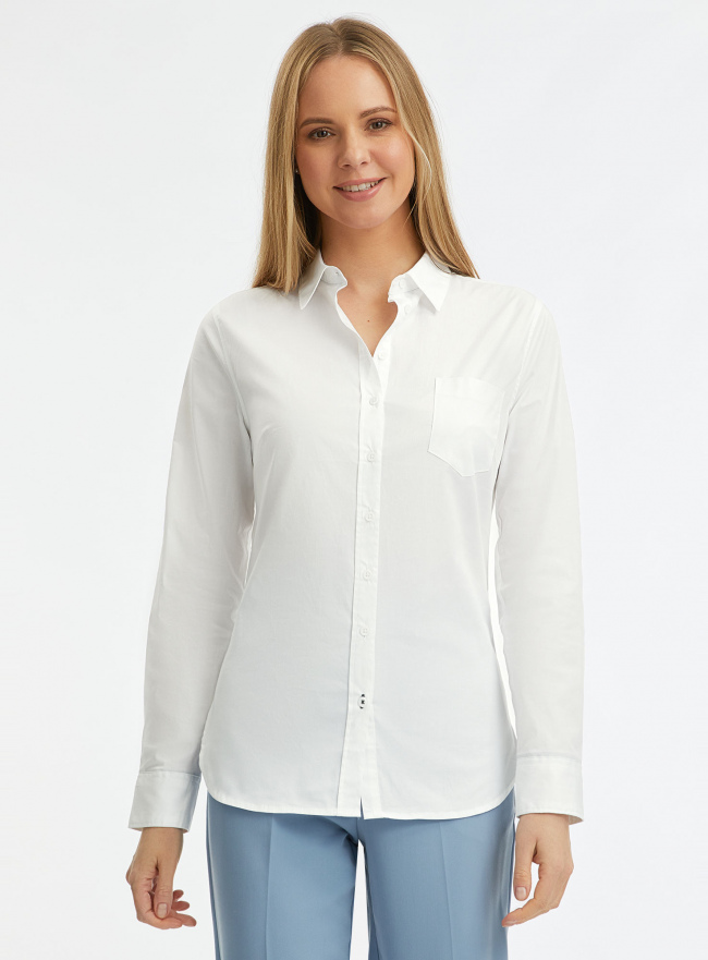 Рубашка базовая из хлопка oodji для Женщина (белый), 13K03007B/26357/1000N