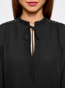 Блузка свободного силуэта с декором на плечах oodji для Женщины (черный), 11411126/45873/2900N