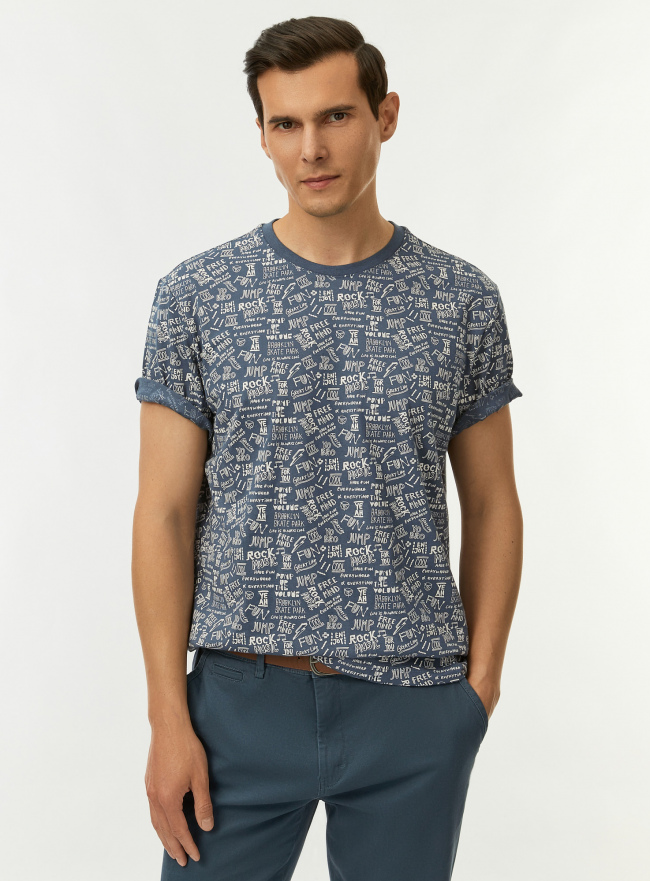 Футболка хлопковая oodji для Мужчины (синий) Футболка хлопковая oodji для Мужчины (синий), 5L641001I-3/47885N/7410O