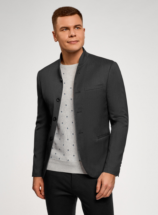 Пиджак на пуговицах с воротником-стойкой oodji для Мужчина (серый), 2L400165M/47154N/2500O