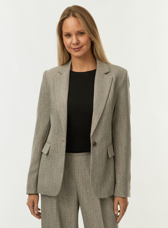 Жакет прямой из фактурной ткани oodji для Женщины (бежевый) Жакет прямой из фактурной ткани oodji для Женщины (бежевый), 21202105/52878/3300M